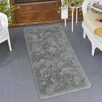 Amearea Shag Small Rug, Fluffy 2x4 Feet Throw Rugs for Bedroom Girls Living Room, Extra Soft and Fuzzy Shaggy Carpet, Non Slip, Solid Color Nursery Home Floor Decor Carpets, Grey