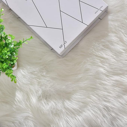 ORINOVA White Round Rugs 6.6ft Large Faux Sheepskin Washable Fur Area Rugs for Living Room Circle Shag Rugs for Bedroom Boho Nursery Rug