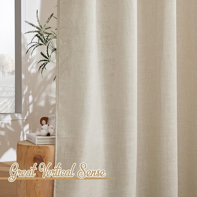 NICETOWN Linen Curtains 108 inch Length 2 Panels, Grommet Semi Sheer Linen Blend Luxury Window Drapes Privacy with Light Filtering for Bedroom/Living Room, Taupe, W52 x L108