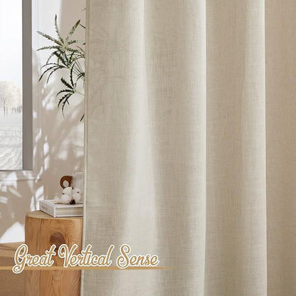 NICETOWN Linen Curtains 108 inch Length 2 Panels, Grommet Semi Sheer Linen Blend Luxury Window Drapes Privacy with Light Filtering for Bedroom/Living Room, Taupe, W52 x L108