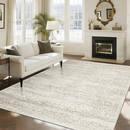 Washable Rugs 8x10 Area Rugs for Living Room,Ultra Soft Faux Wool Retro Rugs for Bedroom,Dining Room,Non Slip&Non-Shedding Low Pile Vintage Print Rug Indoor Large Carpets for Home Office Decor