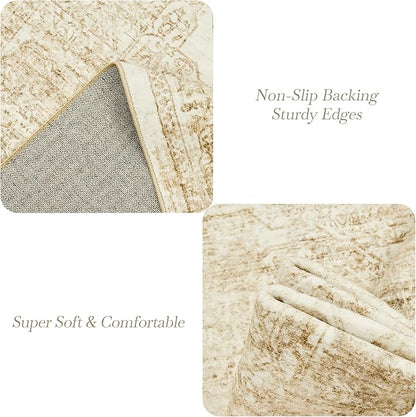 Soalmost Washable Area Rug 8x10, Large Soft Rugs for Living Room Vintage Beige 8x10 Area Rugs for Bedroom Dining Room Floral Non-Slip Thin Rug