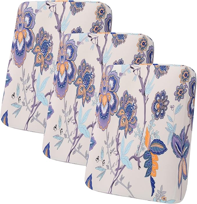 hyha Printed Couch Cushion Covers, Floral Sofa Covers Washable for 3 Cushion Couch, Stretch Pattern Outdoor Cushion Covers for Patio Furniture with Elastic Bottom(3 Packs, Vintage Flower)