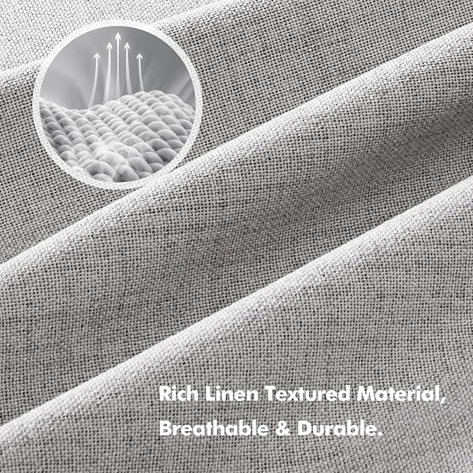 MIULEE 100% Blackout Linen Curtains for Bedroom, Greyish White Solid Luxury Decor Thermal Insulation Room Darkening Drapes for Living Room Nursery Back Tab Rod Pocket 42 x 90 Inches, 2 Panels