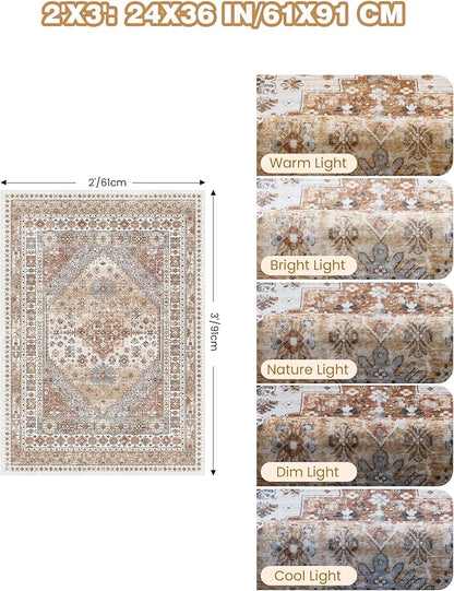 Entryway Rug - 2x3 Washable Rug Runner for Bathroom, Laundry Room, Kitchen, Soft Vintage Hallway Runner for Bedroom, Non-Slip Door Mat Indoor Entrance(Orange,2'x3')