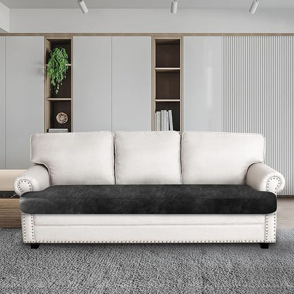 Leather Look Couch Cushion Covers Sofa Seat Slipcovers Sets Couches Furniture Protector for Sectional Armchair Loveseat Pets Kids Stretch Spandex Fabric (1 T-Cushion Sofa, Dark Grey)