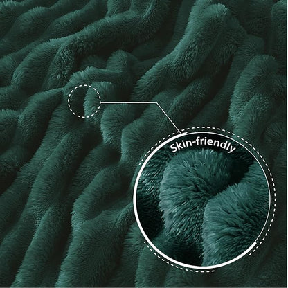 Exclusivo Mezcla Twin Size Flannel Fleece Blanket, Super Soft Striped Jacquard Bed Blanket, Lightweight Fuzzy Cozy for All Seasons, 60x80 Inches, Forest Green