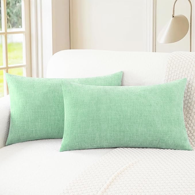 CaliTime Throw Pillow Covers Decorative 16 X 26 Inches Pack of 2 Cozy Chenille Cushion Cases for Couch Sofa Bed Living Room Home Grey Green