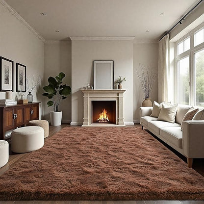 LOCHAS Ultra Soft Indoor Modern Area Rugs Fluffy Living Room Carpets for Children Bedroom Home Decor Nursery Rug 6x9 Feet, Brown