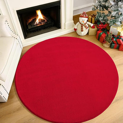Amearea Red Round Area Rugs 4ft Washable Circle Rugs for Bedroom Living Room, Fluffy Indoor Thickened Memory Foam Rug, Non Slip Minimalist Circular Carpet for Kids Boys Girls Dorm Nursery Room Decor