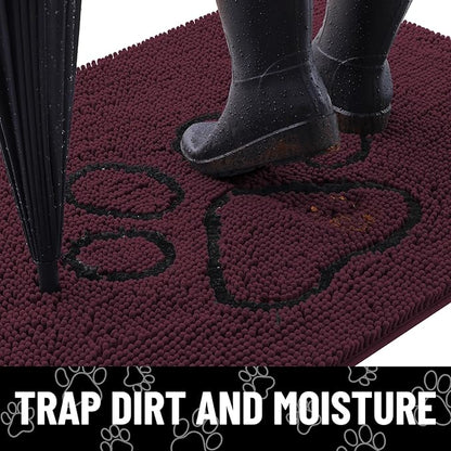Smiry Dog Door Mat for Muddy Paws, Absorbent Dirt Trapper Non Slip Quick Dry Washable Chenille Mat for Mud Dogs, Entry Rug for Indoor and Outdoor (48x30 Inches, Russet and Black)