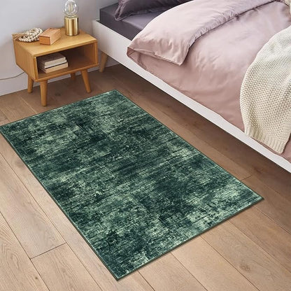 IOHOUZE Small Abstract Area Rug 2x3 Ft Entryway Rugs Washable Door Mat Indoor Entrance, Rubber Backed Throw Rugs, Printed Faux Wool Non Slip Floor Carpet for Foyer Front Door Sink, Dark Green