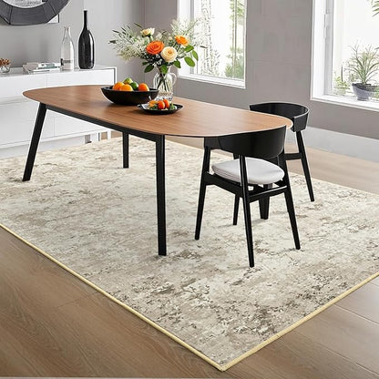 Toneed Abstract Area Rug Modern Washable Rug Soft Non Slip Rug Low Pile for Bedroom Living Room Dining Room Beige 3x5 Feet