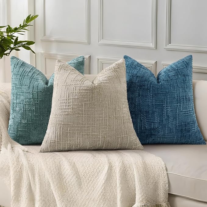 decorUhome Navy Blue Chenille Throw Pillow Covers 18x18 Set of 2 Textured Soft Cozy Slubby Couch Pillow Covers Modern Farmhouse Boho Decorative Pillow Cases for Bed Sofa Living Room