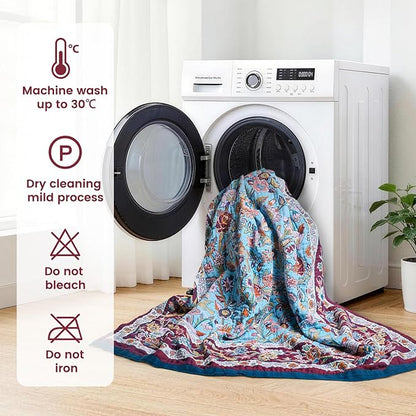 MSGKV Boho Throw Blanket for Couch 50"x60" 100% Cotton Sofa Floral Bird Blanket Spring Breathable Lightweight Muslin Home Decorative Blankets