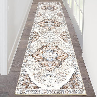 HEBE Hallway Runner Rug 2'x8' Washable Vintage Distressed Area Rugs Non Slip Laundry Rug Runner Boho Floor Carpet Runners for Hallways Entryway Laundry Room Kitchen Bathroom