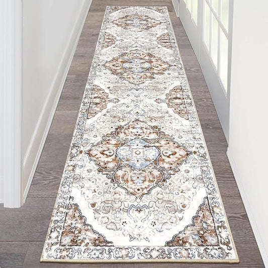 HEBE Hallway Runner Rug 2'x8' Washable Vintage Distressed Area Rugs Non Slip Laundry Rug Runner Boho Floor Carpet Runners for Hallways Entryway Laundry Room Kitchen Bathroom