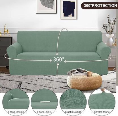 U-NICE HOME Stretch Couch Cover Sofa Cover Sofa Slipcover Furniture Protector for 4 Cushion Couch Sofa Pet Friendly(Oversized Sofa, Cyan)