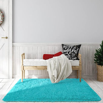 TWINNIS Super Soft Shaggy Rugs Fluffy Carpets, 4x5.9 Feet, Indoor Modern Plush Area Rugs for Living Room Bedroom Kids Room Nursery Home Decor, Upgrade Anti-Skid Rectangular Fuzzy Rug, Blue