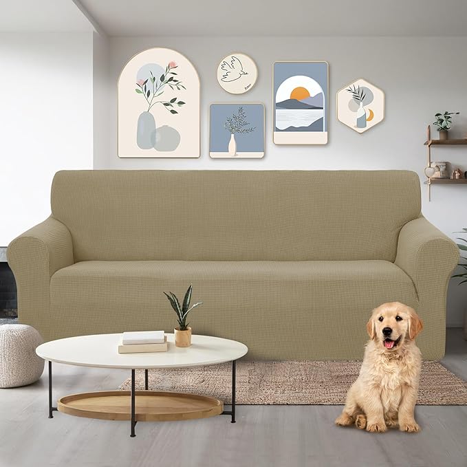 U-NICE HOME Stretch Couch Cover Sofa Cover Sofa Slipcover Furniture Protector for 3 Cushion Couch Sofa Pet Friendly(Sofa, Sand)