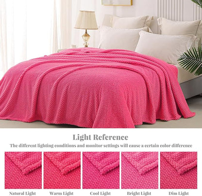 Whale Flotilla Queen Size Fuzzy Fleece Blanket for Bed, 90x90 Inch Fluffy Warm Soft Jacquard Blankets for All Season, Lightweight and Cozy, Hot Pink