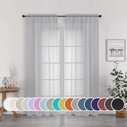 OWENIE Sheer Curtains 72 Inches Long for Living Room Bedroom, Rod Pocket Fimly Voile Door Curtains with Soft Touch, Rod Pocket Solid Light Grey Voile Elegant Airy Curtains, Each 42Wx72L inch