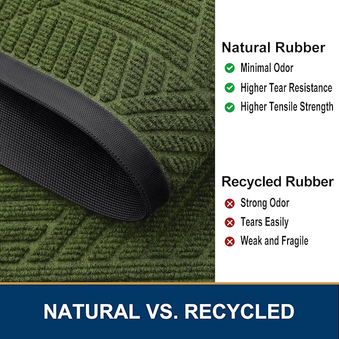 Smiry Front Door Mat Outside Entrance, Heavy Duty Sturdy Natural Rubber Doormat, Trap Dirt and Moisture, Easy Clean Low Profile Mats for Indoor Outdoor Entry, Irregular Triangle (29.5x17, FST-Green)