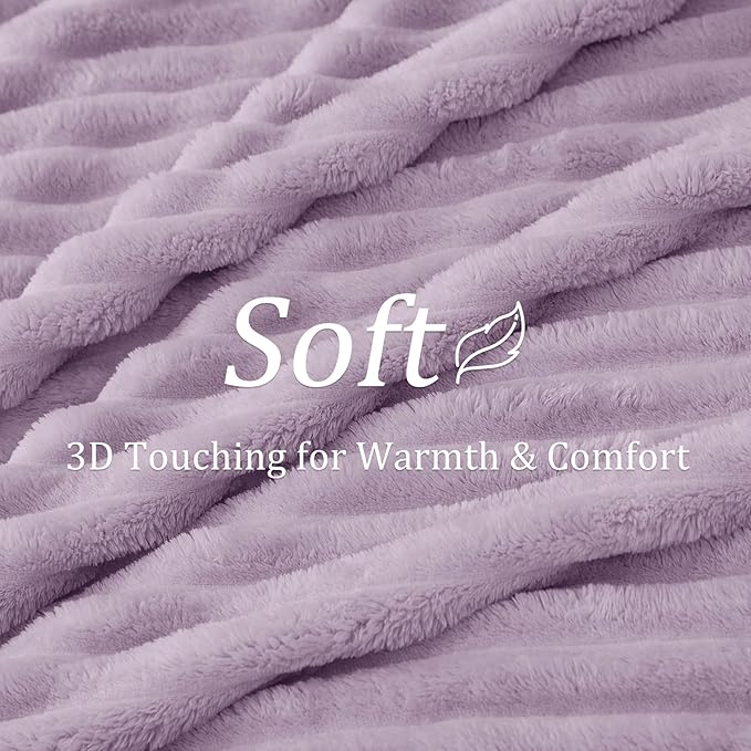 BEDELITE Twin Blanket for Couch & Bed, 300GSM Soft & Warm Fleece Blanket, Decorative and Giftable Striped Lilac Blankets for Women, Men, 60"x80"