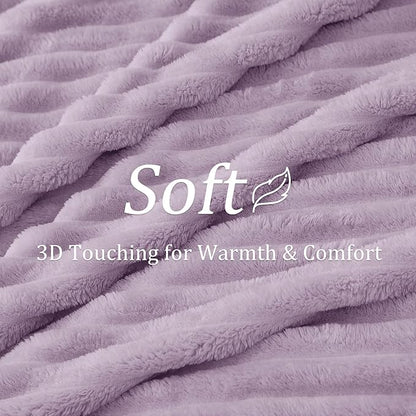 BEDELITE Twin Blanket for Couch & Bed, 300GSM Soft & Warm Fleece Blanket, Decorative and Giftable Striped Lilac Blankets for Women, Men, 60"x80"