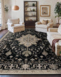 Area Rugs 10'x14' Washable Non-Slip, Floral Vintage Distress Print Pattern Medallion Carpet for Living Room Bedroom Dining Room, Black Brown Neutral Dark Tan