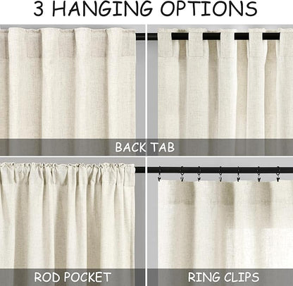 Nanspring Warm Beige Linen Curtains 84 Inch Length 2 Panels Set for Living Room Rod Pocket Back Tab Light Filtering Window Drapes for Bedroom Dining Room Protect Privacy Modern Farmhouse Decor 52x84