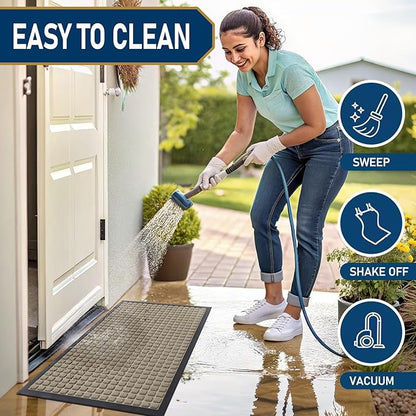 Smiry Front Door Mat Outside Entrance, Heavy Duty Natural Rubber Doormat, Non Slip, Trap Dirt and Moisture, Easy Clean, Low Profile Welcome Floor Mats for Indoor Outdoor Entry, 71x23 Inch, Beige