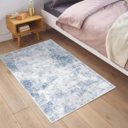 IOHOUZE Small Abstract Area Rug 2x3 Ft Entryway Rugs Washable Door Mat Indoor Entrance, Rubber Backed Throw Rugs, Printed Non Slip Floor Carpet for Foyer Front Door Sink, Light Blue Grey
