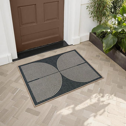 Lahome Enfys Rainbow Indoor Door Mat, 20"x32" Small Black Rugs for Entryway Kitchen Neutral Area Rug, Farmhouse Non Slip Non Shedding Lightweight Floor Carpet for Front Porch