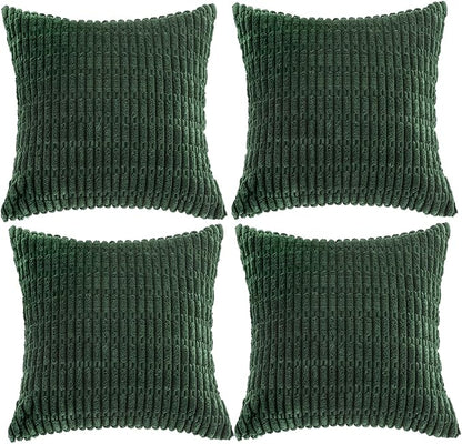 Fancy Homi 4 Packs Hunter Green Decorative Throw Pillow Covers 18x18 Inch for Couch Bed Sofa, Forest Green Boho Home Decor, Soft Plush Corduroy Cute Emerald Green Square Cushion Case 45x45 cm