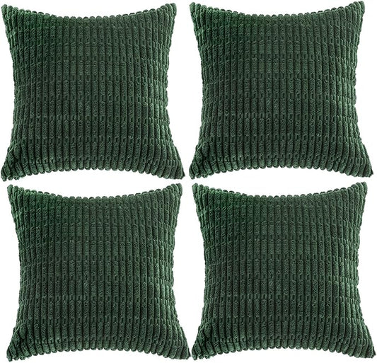 Fancy Homi 4 Packs Hunter Green Decorative Throw Pillow Covers 18x18 Inch for Couch Bed Sofa, Forest Green Boho Home Decor, Soft Plush Corduroy Cute Emerald Green Square Cushion Case 45x45 cm