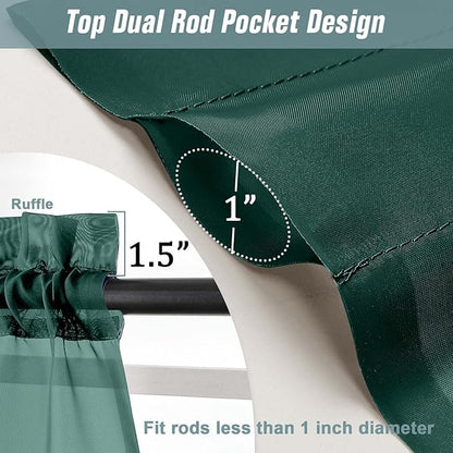 Green Sheer Curtains 63 Inch Length 2 Panels, Soft Voile Sheer Curtains for Christmas, Breathable Light Filtering Window Treatments, Dual Rod Pocket Panels, Hunter Green, 2x42Wx63L Inches