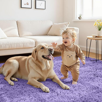 8x10 Area Rugs for Living Room Rug: Soft Fluffy Shag Purple Rugs for Bedroom, Non-Slip Large Fuzzy Plush Rug Indoor Floor Carpet for Nursery Kids Boys Girls Room, Dorms, Playroom, Modern Home Decor