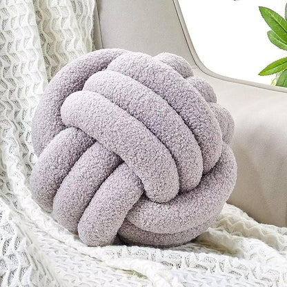 Uvvyui Knot Pillow Ball, Soft Home Decorative Pillows, Round Throw Pillow, Handmade Knotted Plush Pillow, Round Boucle Pillow Cushion (11 Inches Light Grey)