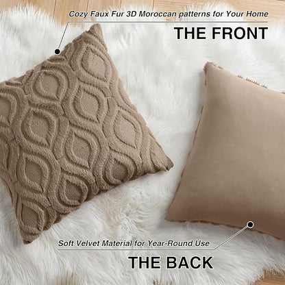 decorUhome Throw Pillow Covers 26x26 Inch Set of 2, Soft Plush Faux Wool Light Brown Solid Couch Pillow Covers, Accent Euro Sham Farmhouse Neutral Square Pillow Cases for Sofa Bed Living Room