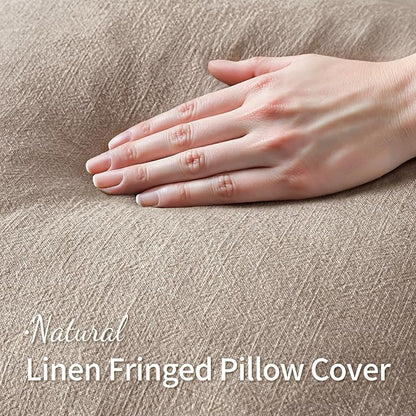 MIULEE Decorative Throw Pillow Covers Neutral Linen Fringe Throw Pillows Set of 2 Natural Linen Boho Farmhouse Cushion Covers with Tassels for Couch Sofa Bed Spring Home Decor 24x24 Inch