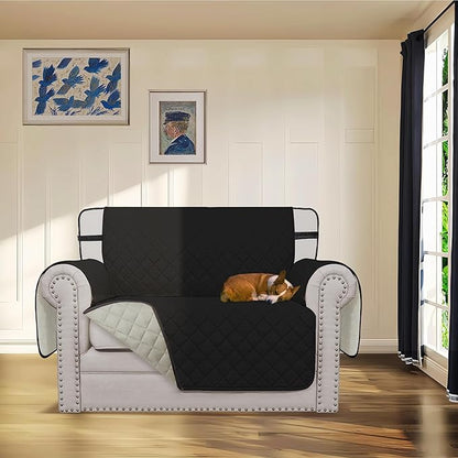 Easy-Going Reversible Chair Cover Washable Sofa Cover for Dogs Water Resistant Couch Slipcover Furniture Protector Cover with Adjustable Straps for Pets (Chair 30 in, Black/Beige)