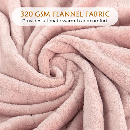 TOONOW Fleece Blanket Super Soft Cozy Throw Blanket 50" x 60", Lightweight Fuzzy Comfy Textured Flannel Blanket Winter Warm Plush Throw Blankets for Couch, Sofa, Bed, Light Pink