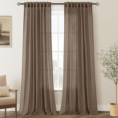 Chocolate Brown Linen Curtain 90 inch Length 2 Panels Set Back Tab Light Filtering Living Room Curtain Drapes Home Office Modern Minimalist Decor Farmhouse Boho Neutral Semi Sheer Curtain 90 inch Long