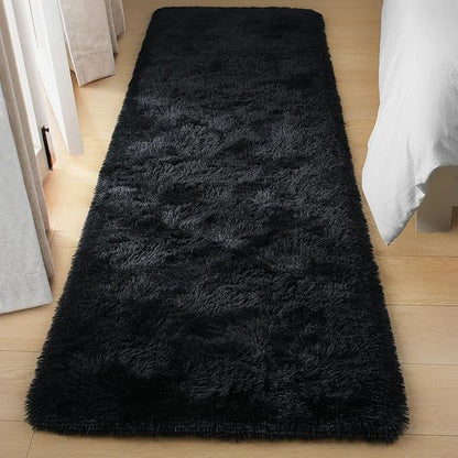 Tepook Soft Runner Rugs for Bedroom 2x6 ft with Rubber Backing, Black Fluffy Rugs for Living Room, Shag Bedside Rug Fuzzy Plush Carpet for Room, Area Rug for Dorm Nursery Hallway Indoor Home Decor