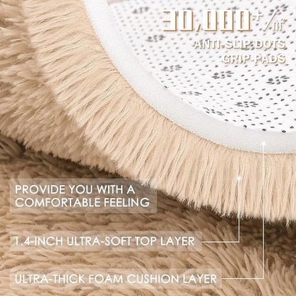 OLANLY 5x5 Area Rugs for Living Room Bedroom, Machine Washable Soft Fluffy Shaggy Bedside Rug, Indoor Floor Carpet for Kids Girls and Boys, Dorms, Nursery Rooms, Home Decor Aesthetic, Beige