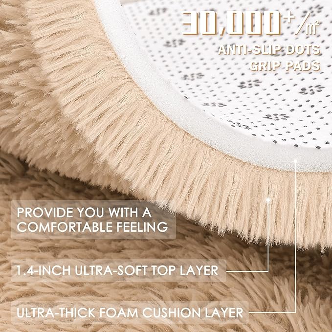 OLANLY 6x12 Machine Washable Large Area Rugs for Living Room, Bedroom, Soft Fluffy Shaggy Bedside Rug, Indoor Floor Carpet for Kids Girls and Boys, Dorms, Nursery, Home Decor Aesthetic, Beige