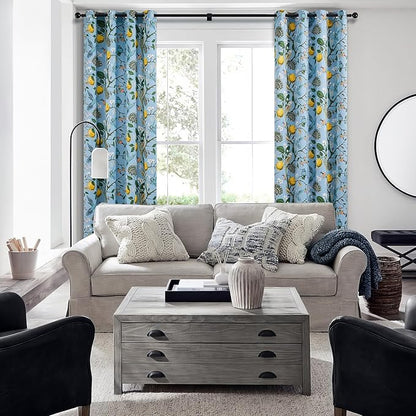 Topfinel Kitchen Curtains 45 Inch Length Blue Vintage Blackout Curtains for Cafe Kitchen, Short Grommet Luxury Whimsical Floral Hummingbird Patterned 45 Inches Long for Living Room Bedroom
