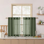 Nanspring Olive Green Linen Curtains 30 Inch Length Short Kitchen, Semi Sheer Light Filtering Panels Back Tab and Rod Pocket Cafe Drapes for Half Window 26 x 30 Inch,2 Panels