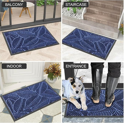 Colorxy Waterproof Doormat, Sturdy Natural Rubber Front Indoor Mat, Non Slip Low Profile Indoor Outdoor Door Mats, Stain and Fade Resistant Floor Mat, Easy Clean Patio Entrance Mat, 59''x23'', Navy